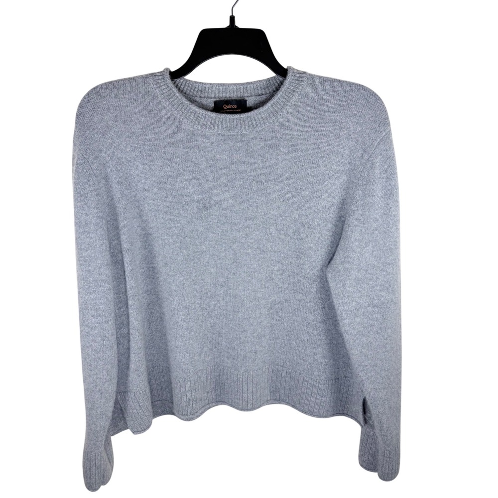 Quince 100% Mongolian Cashmere Boxy Crewneck Sweater Heather Gray Split Hem XL